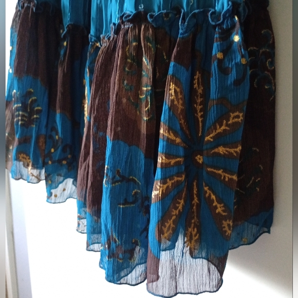 Boho Style Blue & Brown Ruffled Tiered Skirt - Picture 10 of 11
